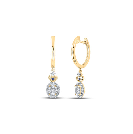 14K White Or Yellow Gold Womens Round Diamond Hoop Oval Dangle Earrings