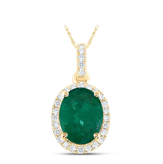 14K Yellow Or White Gold 1/8ctw Diamond Ana M 8x6mm Emerald Natural Gem Pendant