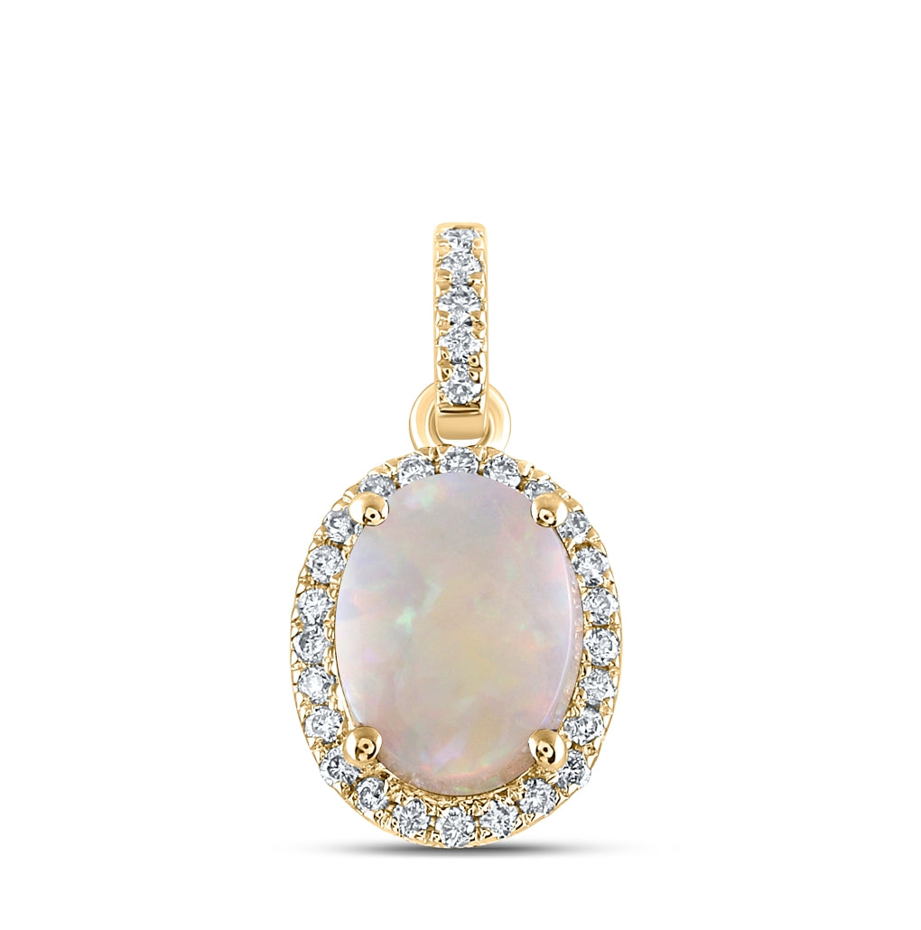 14kt Yellow Gold 1/8ctw Diamond Ana M 8x6mm-opal Natural Gem Pendant