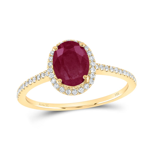 14K Yellow Or White Or Rose Gold Womens Oval Ruby Diamond Halo Ring , Womens Size: 5-10