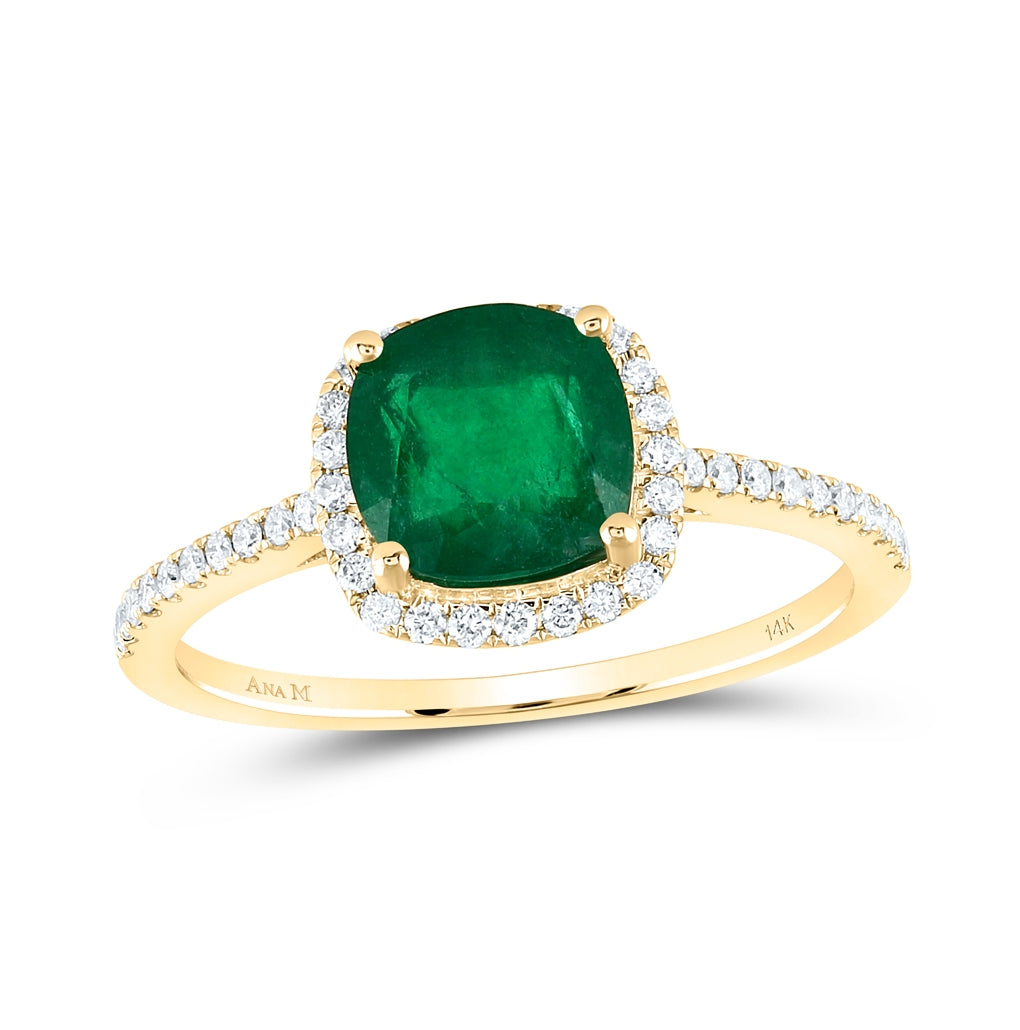 14kt Yellow Gold 1/5ctw Diamond Ana M 7 Mm Emerald Natural Gem Ring