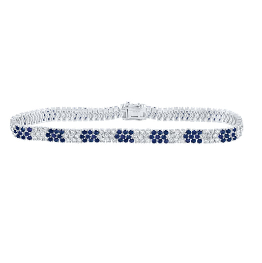 14K White Gold Womens Round Blue Sapphire Diamond Tennis Bracelet 6 Cttw