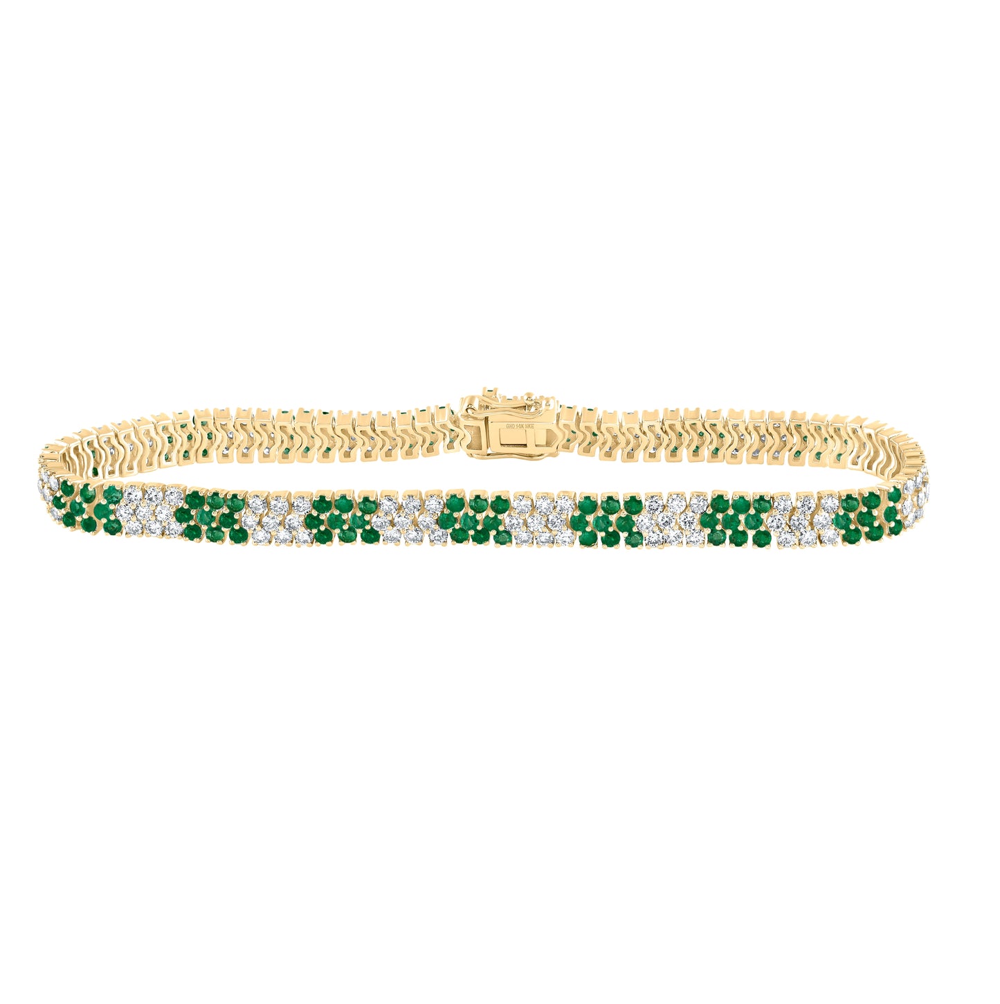 14K Yellow Gold Womens Round Emerald Diamond Tennis Bracelet 5-1/3 Cttw