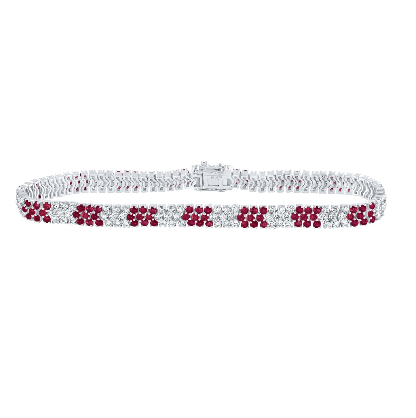 14K White Gold Womens Round Ruby Diamond Tennis Bracelet 6-3/8 Cttw