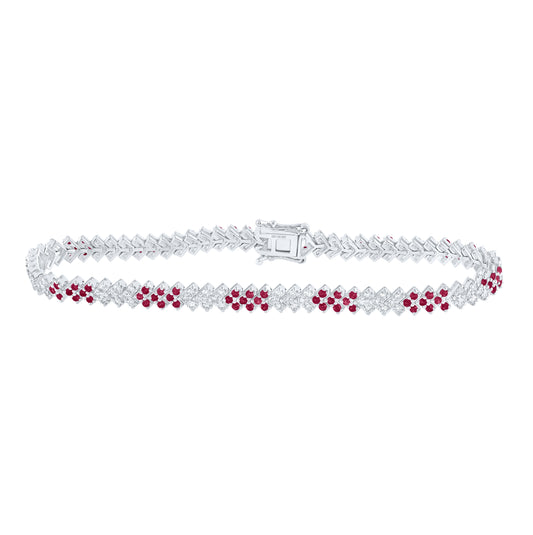 14K White Or Rose Gold Womens Round Ruby Diamond Tennis Bracelet