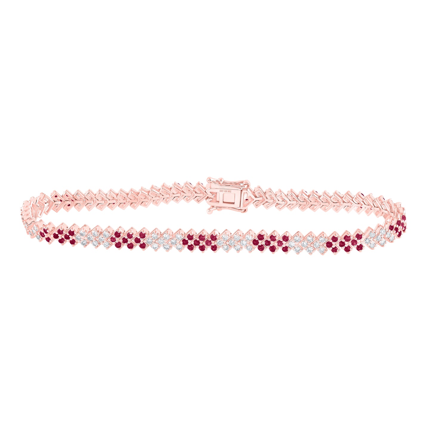 14K White Or Rose Gold Womens Round Ruby Diamond Tennis Bracelet