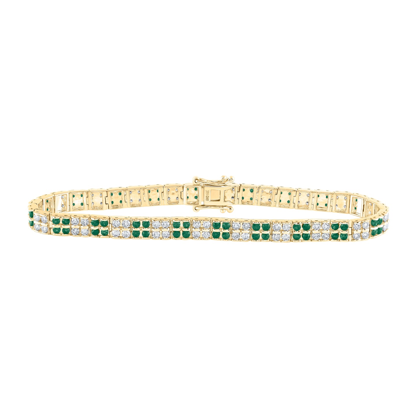 14K Yellow Gold Womens Round Emerald Diamond Tennis Bracelet 4-1/4 Cttw