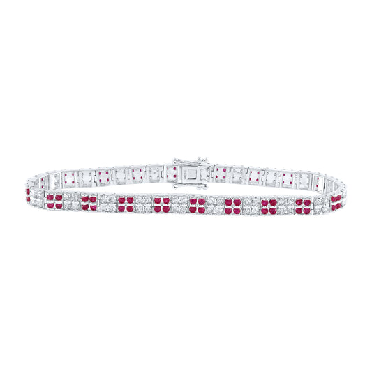 14K White Or Rose Gold Womens Round Ruby Diamond Tennis Bracelet