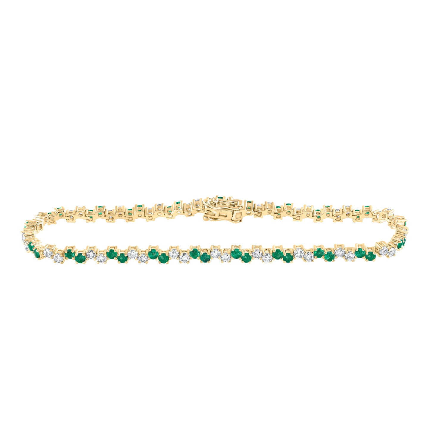 14K Yellow Gold Womens Round Emerald Diamond Tennis Bracelet 3-1/2 Cttw