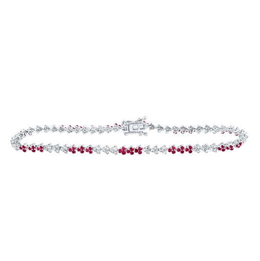 14K White Or Rose Gold Womens Round Ruby Diamond Tennis Bracelet