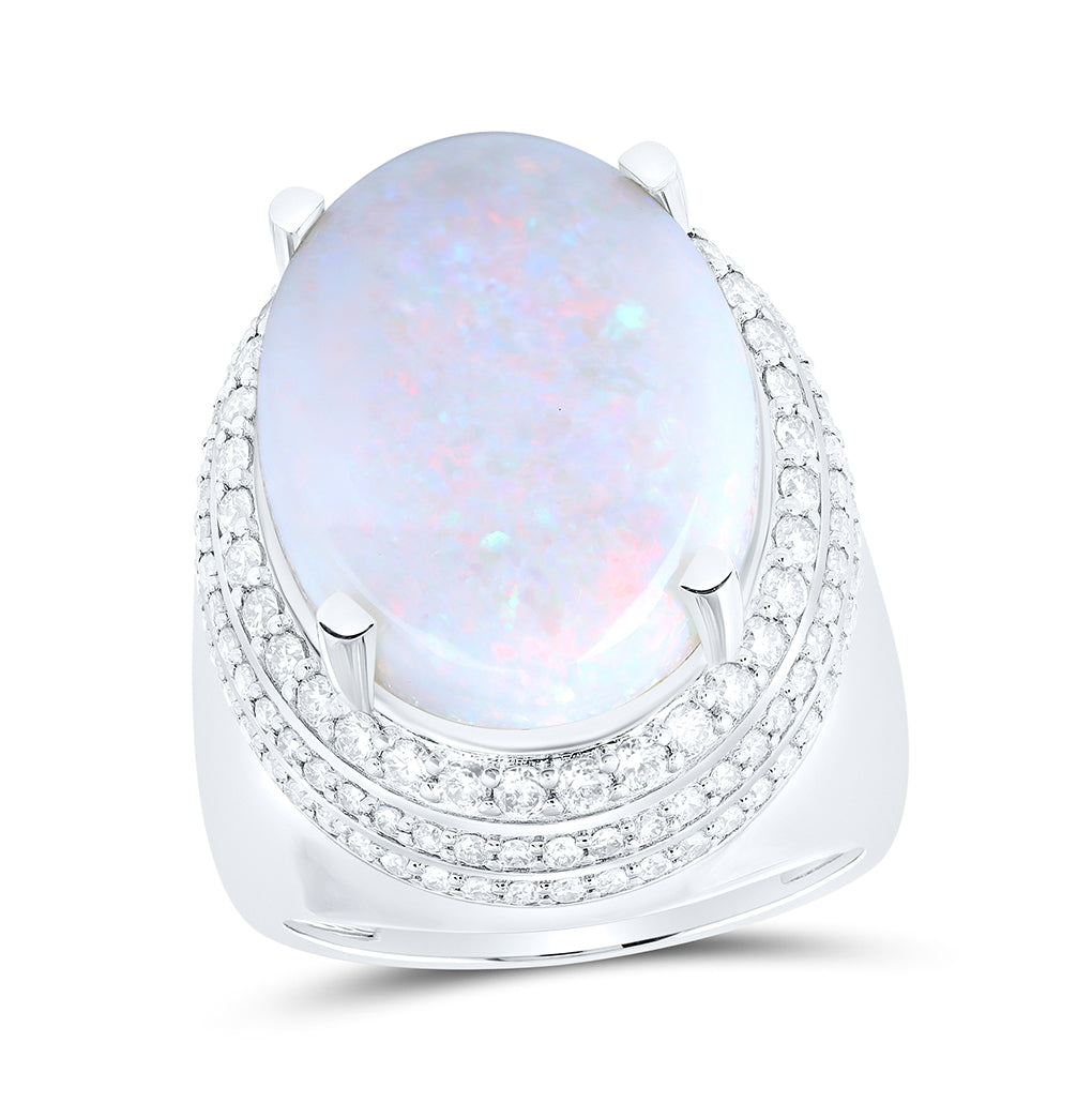 10kt White Gold 2 3/8ctw Diamond Nk 17ct-opal Mens Ring