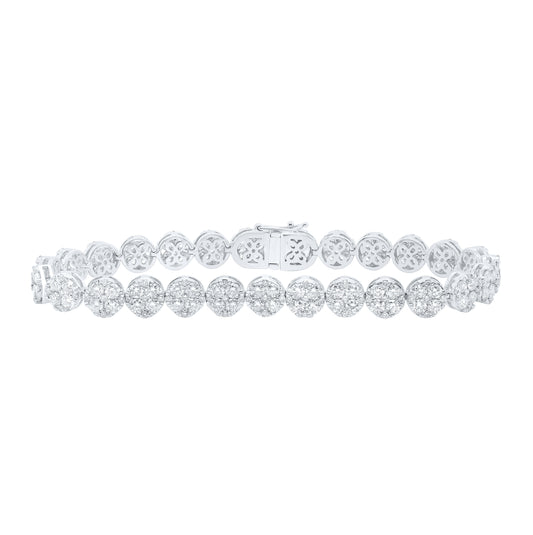 14K White Gold Womens Round Diamond Circle Link Bracelet 9 Cttw