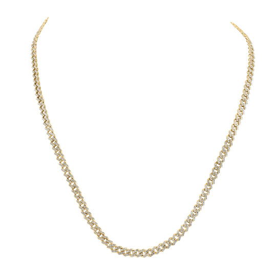 10K Yellow Gold Mens Round Diamond 18-inch Cuban Link Chain Necklace 3-1/2 Cttw, Width: 0.2 In