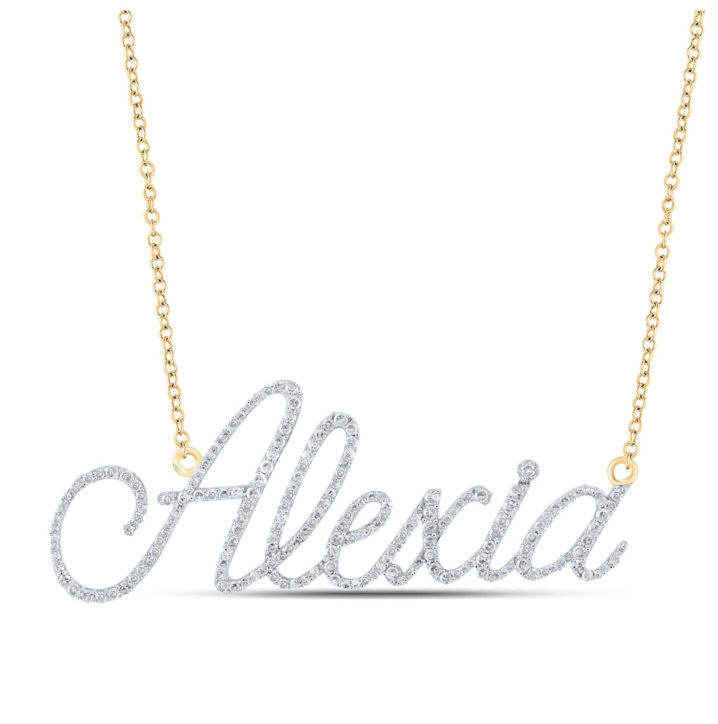 10K Yellow Gold Womens Round Diamond ALEXIA 18-inch Name Necklace 7/8 Cttw