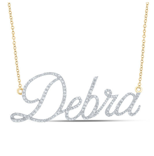 10K Yellow Gold Womens Round Diamond DEBRA Name Necklace 7/8 Cttw