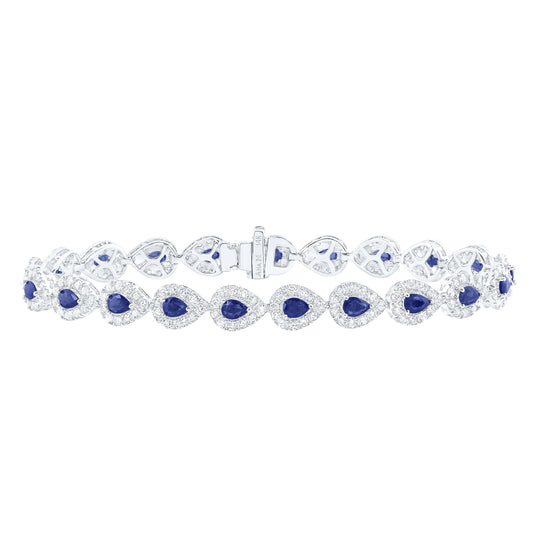 14kt White Gold 2 7/8 Ctw Diamond Ana M 4x3 Mm Sapphire Bracelet(7 Inch)