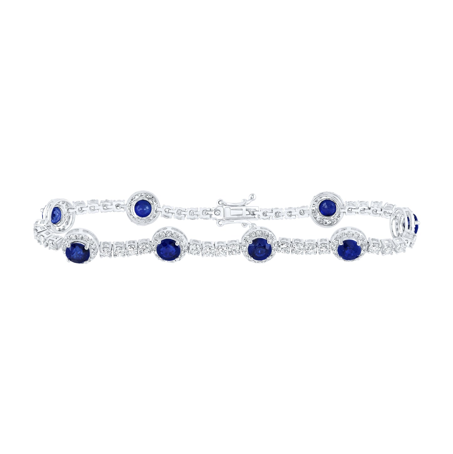 14K White Gold Womens Round Blue Sapphire Diamond Fashion Bracelet 8-3/4 Cttw