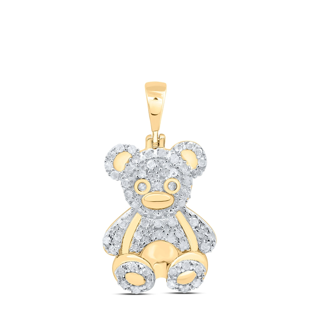 Sterling Silver Womens Round Diamond Teddy Bear Animal Pendant 3/8ctw