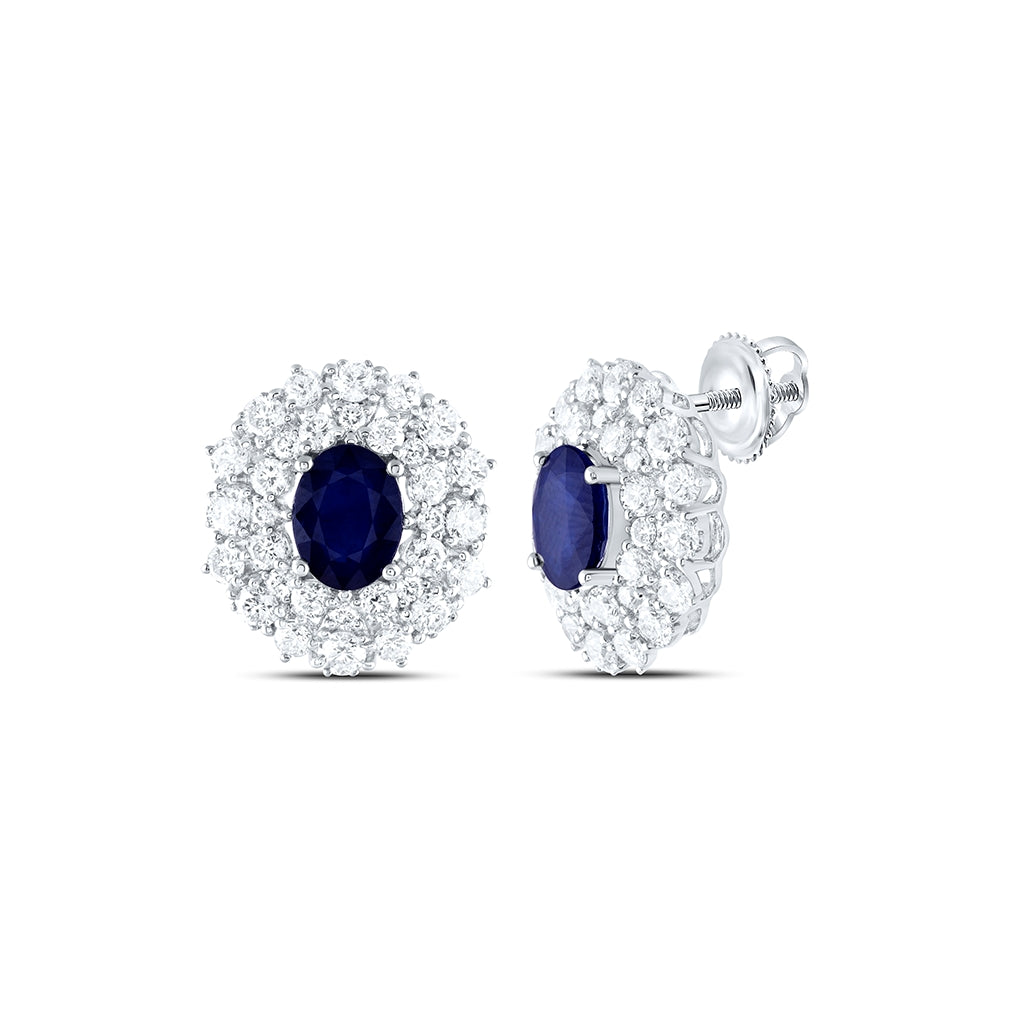 14kt White Gold 2 7/8ctw Diamond Ana M 6x8mm Sapphire Natural Gem Earring