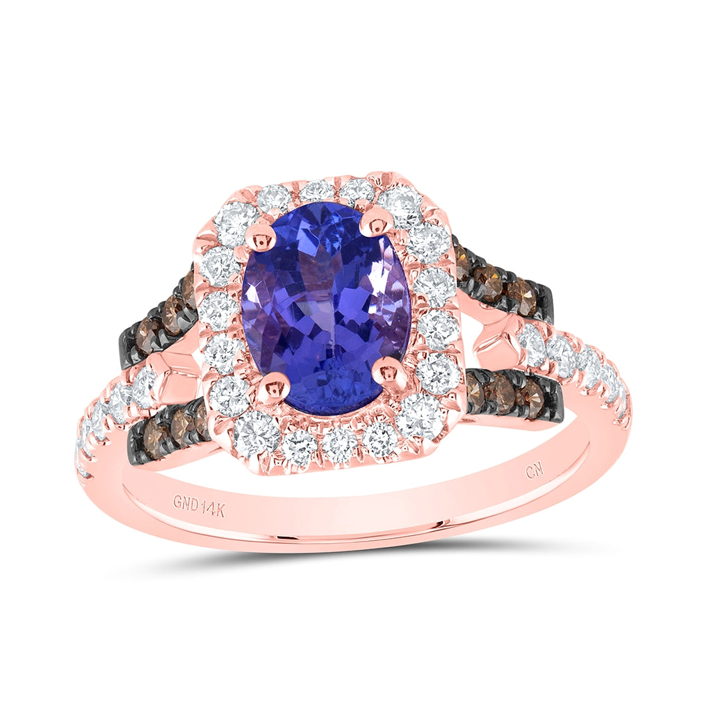 14kt Rose Gold 5/8ct. Diamond Ana M 8x6mm-tanz Ov Natural Gem Ring