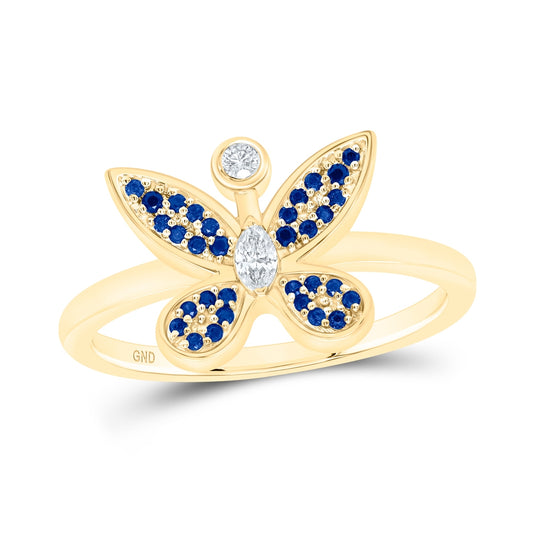 14kt Yellow Gold 1/10ctw Diamond Nk 1/10ct Sapphire Butterfly Ring