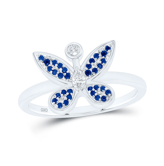 14kt White Gold 1/12ctw Diamond Nk 1/20ct Sapphire Butterfly Ring