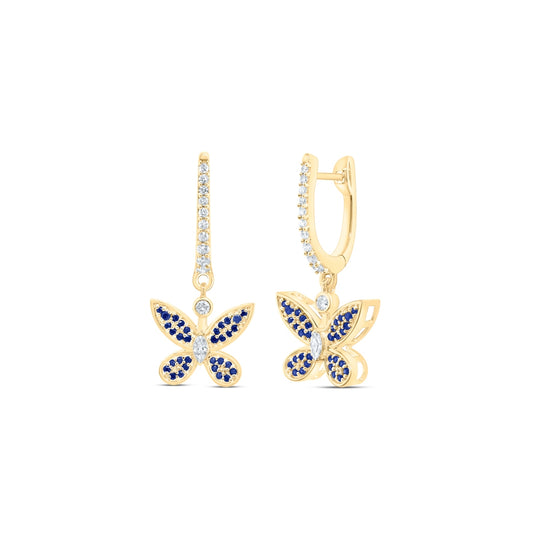 14kt Yellow Gold 1/3ctw Diamond Nk 1/3ct Sapphire Butterfly Earring