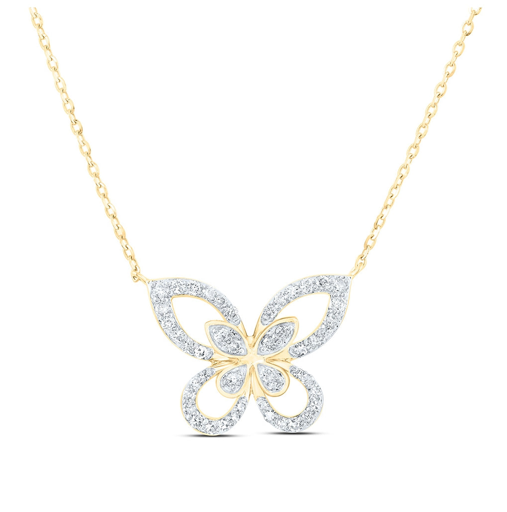 10K Yellow Or White Or Rose Gold 1/4ctw Dia Nk Butterfly Fashion Necklace (18 Inch)