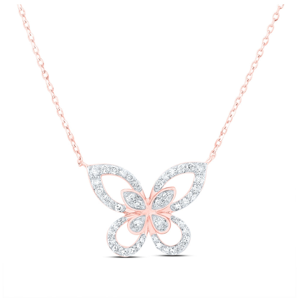 10K Yellow Or White Or Rose Gold 1/4ctw Dia Nk Butterfly Fashion Necklace (18 Inch)