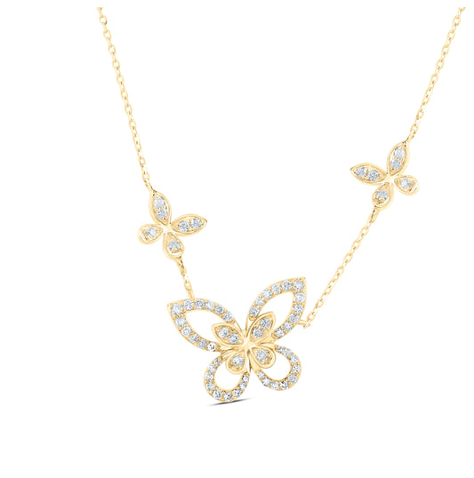 10K Yellow Or White Or Rose Gold 3/8ctw Dia Nk Butterfly Fashion Necklace (18 Inch)