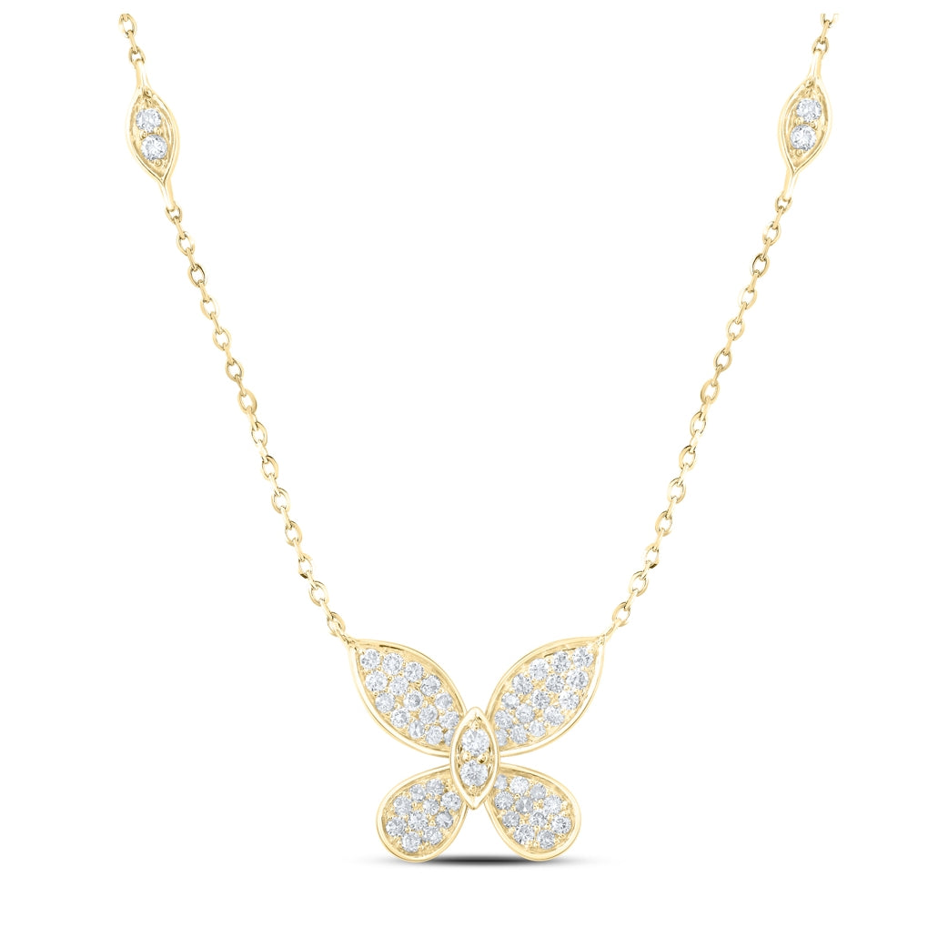 10K Yellow Or White Or Rose Gold 3/8ctw Dia Nk Butterfly Fashion Necklace (18 Inch)