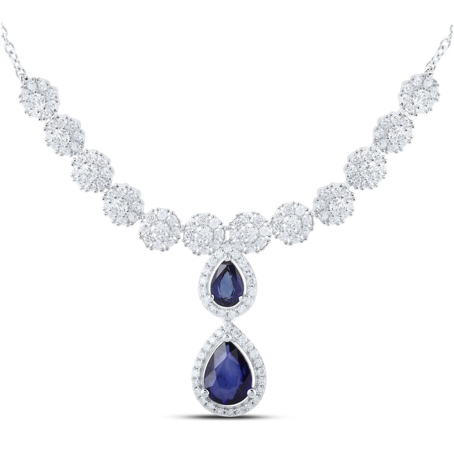 14kt White Gold 1 5/8ctw Diamond Ana M 1 3/4ct Pear Sapphire Natural Gem Necklace (16-inch)