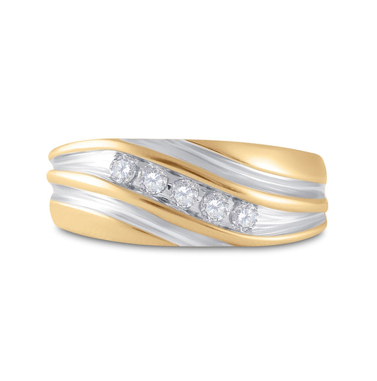 14K Yellow Gold Mens Round Diamond Wedding Band Ring 1/4ctw, Mens Size: 7-13