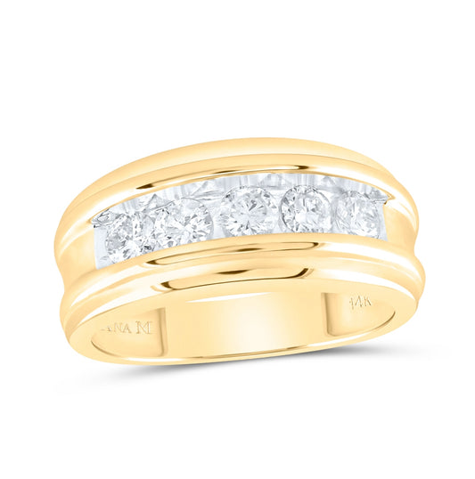 14K Yellow Gold Mens Round Diamond Wedding Channel Set Band Ring 1ctw, Mens Size: 7-13