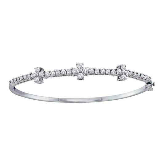 14kt White Gold Womens Round Diamond Pave-set Bangle Bracelet 1-1/2 Cttw