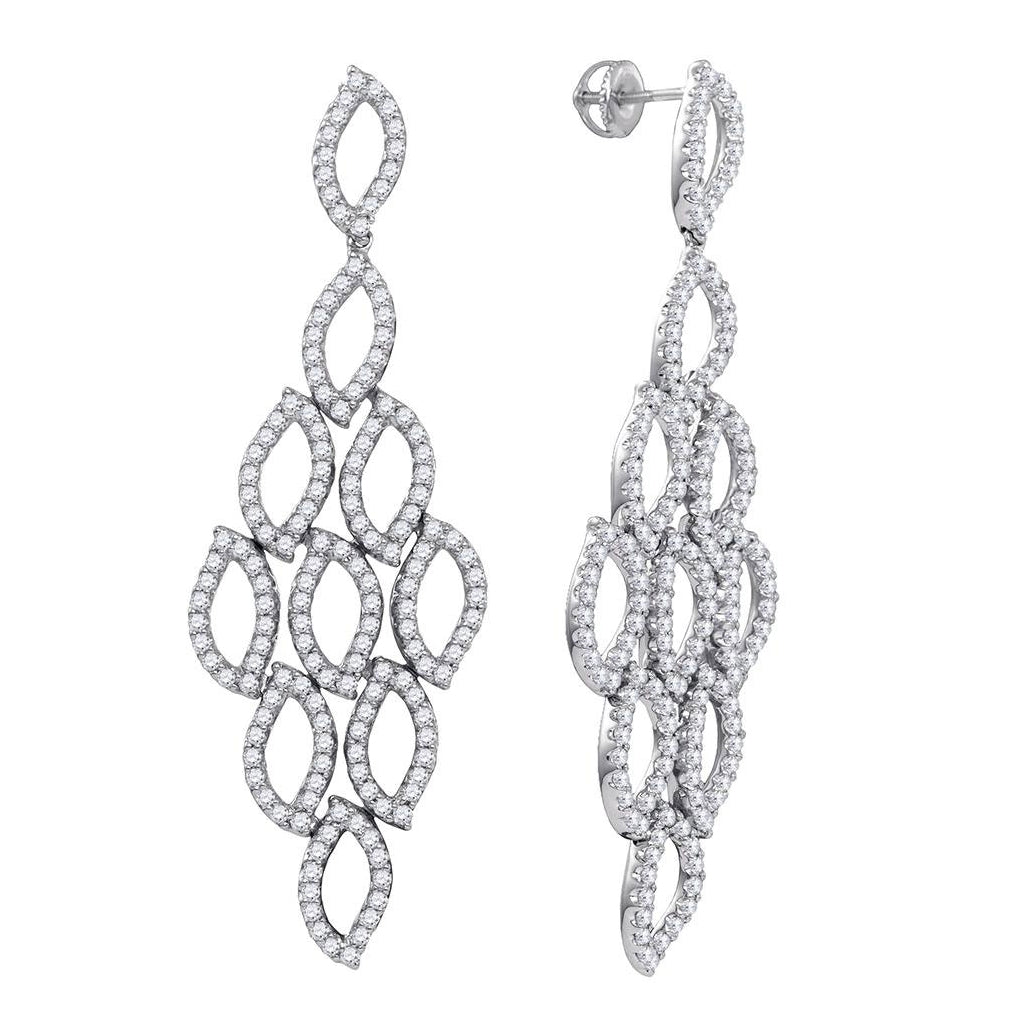 14kt White Gold Womens Round Diamond Luxury Dangle Screwback Earrings 4-3/4 Cttw