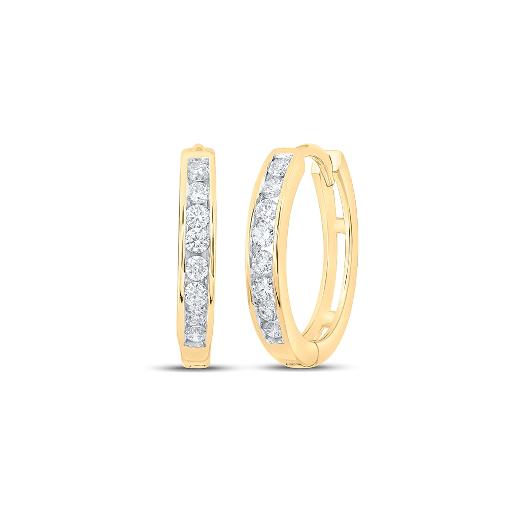 14K Yellow Gold Womens Round Diamond Channel Set Hoop Earrings 1/4 Cttw, Length: 0.55 In, Width: 0.55 In