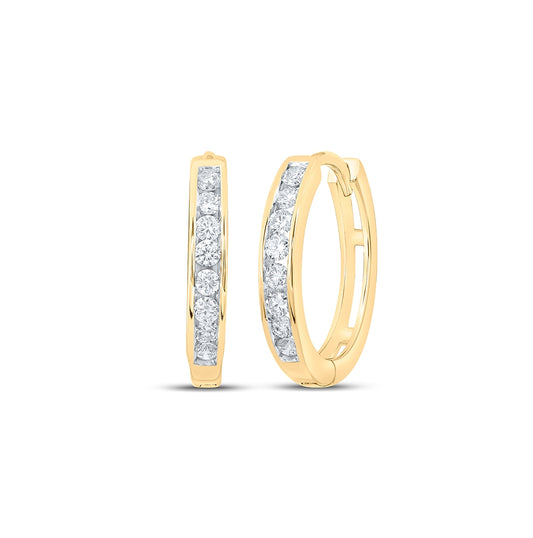 14K Yellow Gold Womens Round Diamond Channel Set Hoop Earrings 1/4 Cttw, Length: 0.55 In, Width: 0.55 In