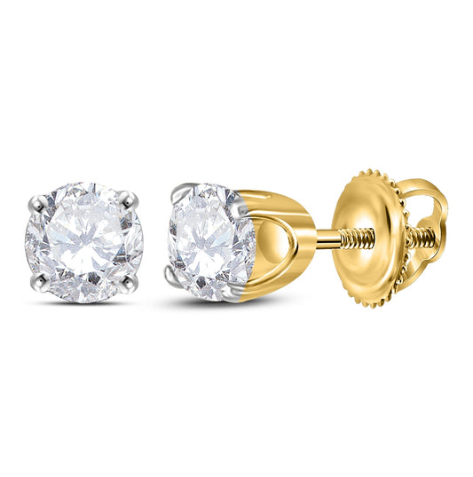 14K Yellow Or White Gold Unisex Round Diamond Solitaire Stud Earrings 5/8 Cttw