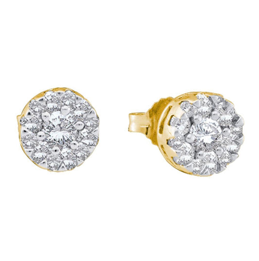 14K Yellow Gold Womens Round Diamond Flower Cluster Stud Earrings 1/2 Cttw, Length: 0.3 In, Width: 0.3 In