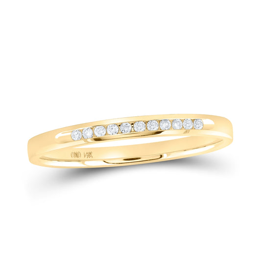 14K Yellow Gold Womens Machine Set Round Diamond Wedding Channel Band 1/10 Cttw, Womens Size: 5-10