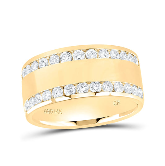 14K Yellow Gold Womens Round Channel-set Diamond Double Row Wedding Band 1 Cttw, Womens Size: 5-10