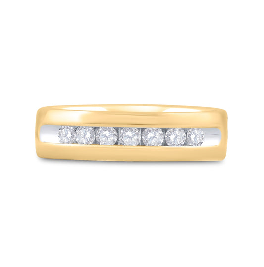 14K Yellow Gold Men's Round Dia. Wedding Single Row Band Ring 1/2ctw, Men's Size: 7-13