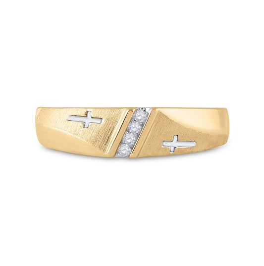 14K Yellow Or White Gold Mens Round Diamond Wedding Cross Band Ring 1/20 Cttw, Mens Size: 7-13