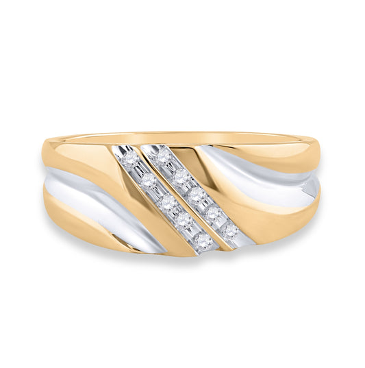 14K Yellow Gold Mens Round Diamond Wedding Band Ring 1/8 Cttw, Mens Size: 7-13