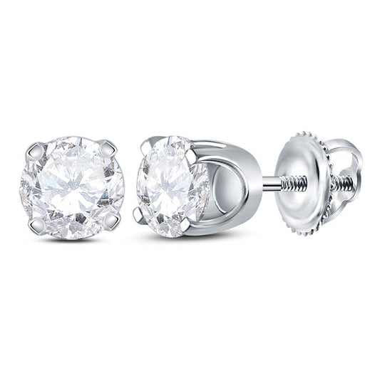 14K Yellow Or White Gold Unisex Round Diamond Solitaire Stud Earrings 7/8 Cttw