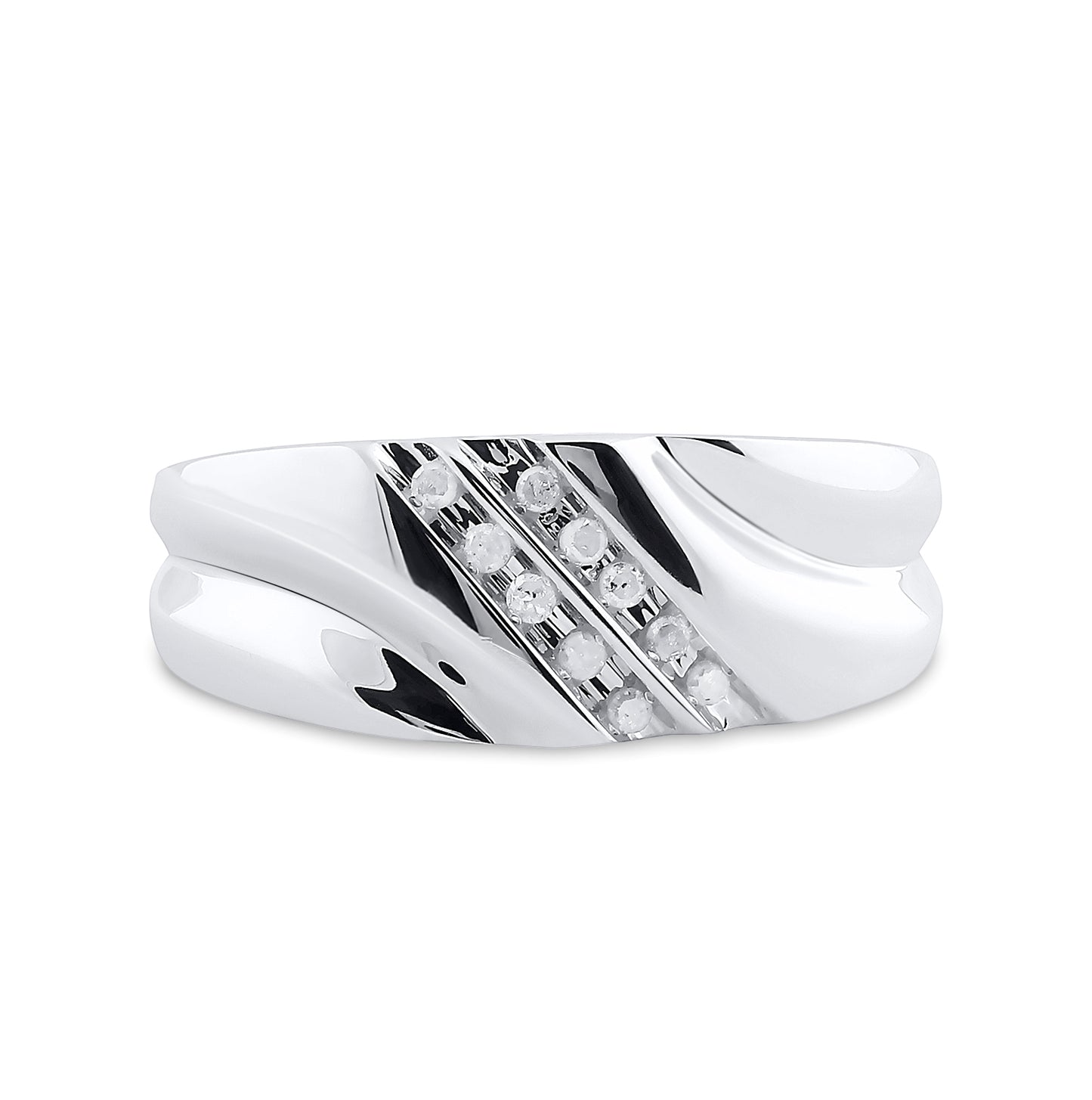 Sterling Silver Mens Round Channel-set Diamond Wedding Band Ring 1/8 Cttw, Mens Size: 7-13