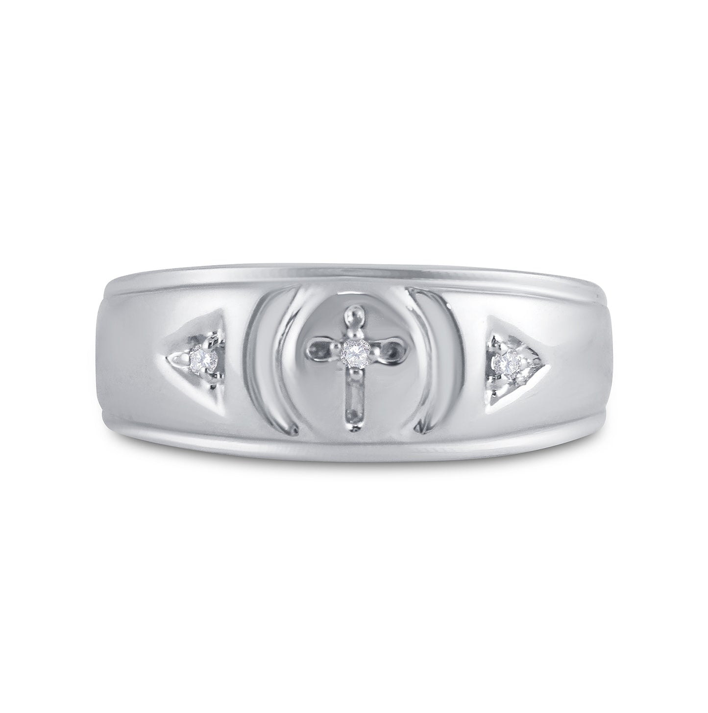 Sterling Silver Mens Round Diamond Cross Wedding Band Ring 1/20 Cttw, Mens Size: 7-13