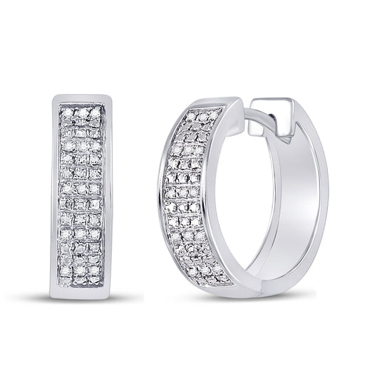 Sterling Silver Womens Round Pave-set Diamond Triple Row Hoop Earrings 1/10ctw, Length: 0.63 Inch Width: 0.19 Inch