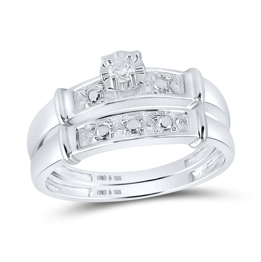 Sterling Silver His Hers Round Diamond Solitaire Matching Wedding Set 1/20 Cttw, Womens Size: 5-10, Mens Size: 7-13